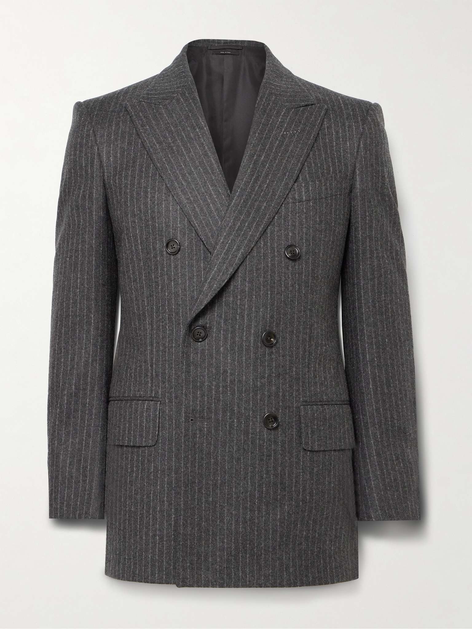 Double-Breasted Prinstriped Wool-Flannel Blazer - 1