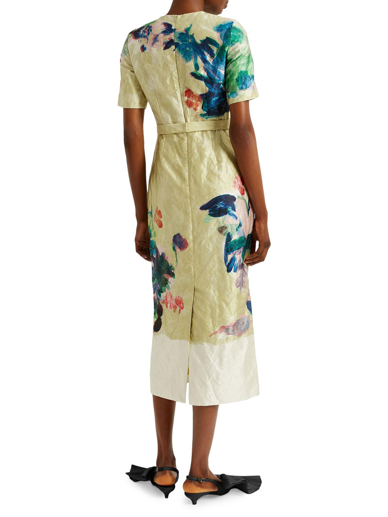 Women's Floral Crinkled Metallic Cocktail Dress - Artist Garden Venetian Yellow 4