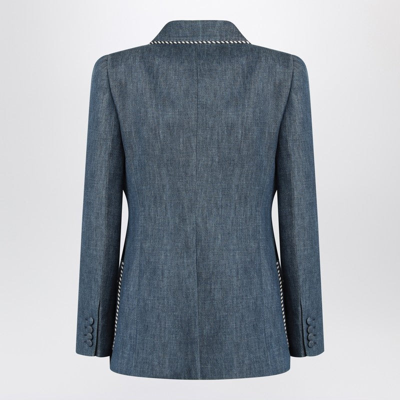 Valentino Double-Breasted Blue Jacket In Chambray Denim Women - 2