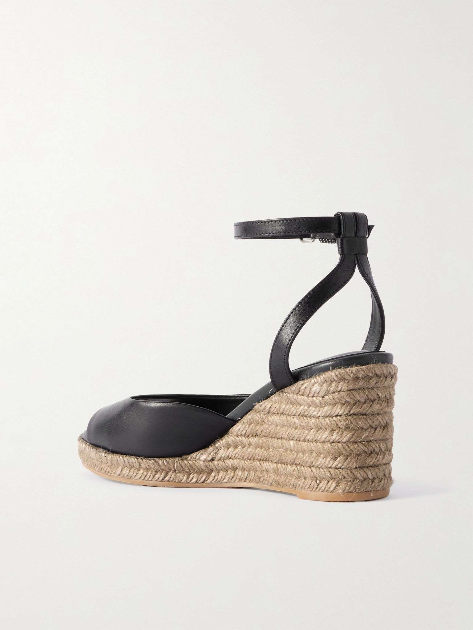 Bead-embellished leather wedge espadrilles Black - 3