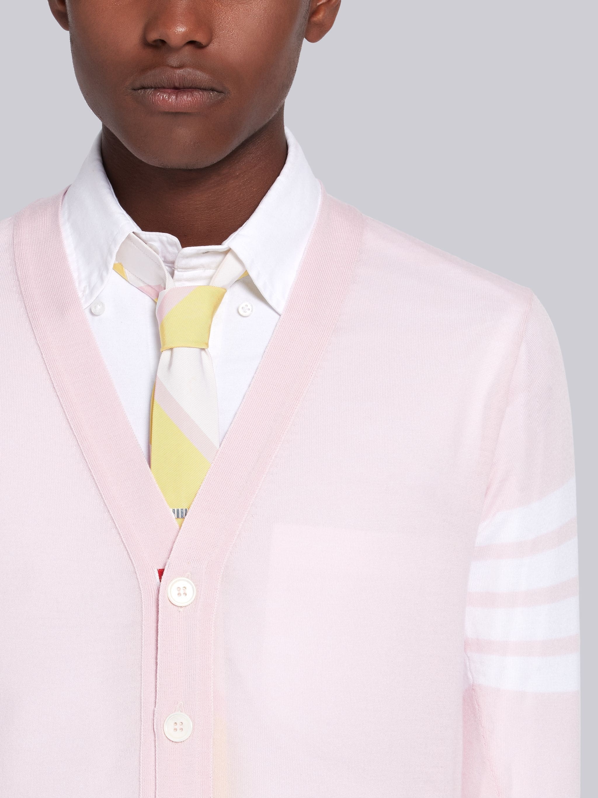 Pink Merino V-Neck 4-Bar Cardigan - 5