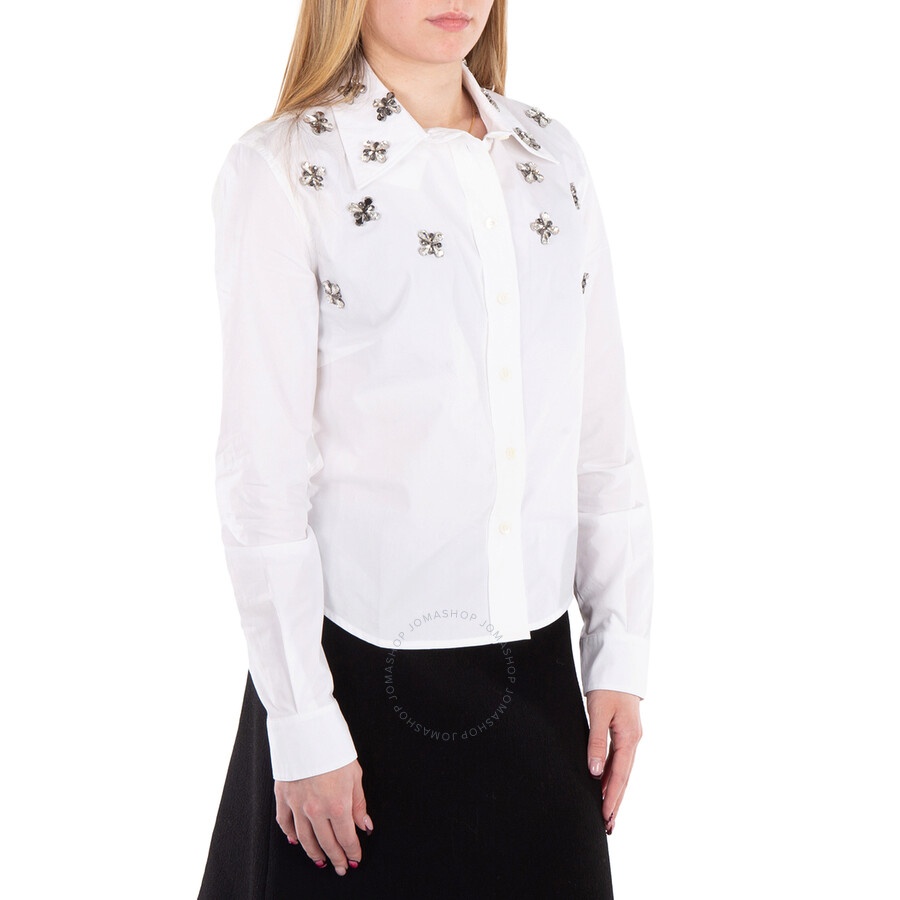Rabanne Haut Floral-Embellished Poplin Shirt, Brand Size 36 ( US Size 4 ) - 2