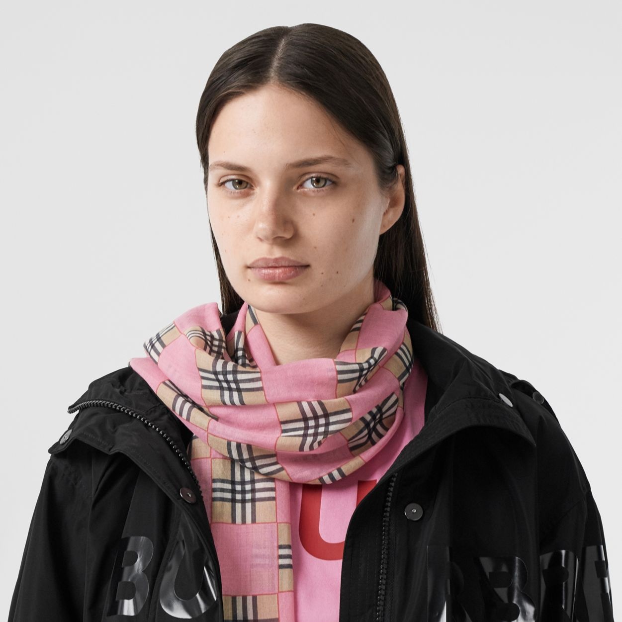 Chequer Print Wool Silk Scarf - 3