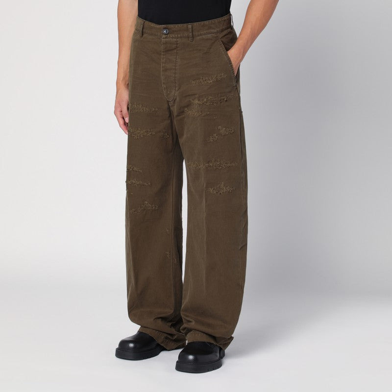 Dsquared2 Military Green Wide Trousers With Wear Men - 3