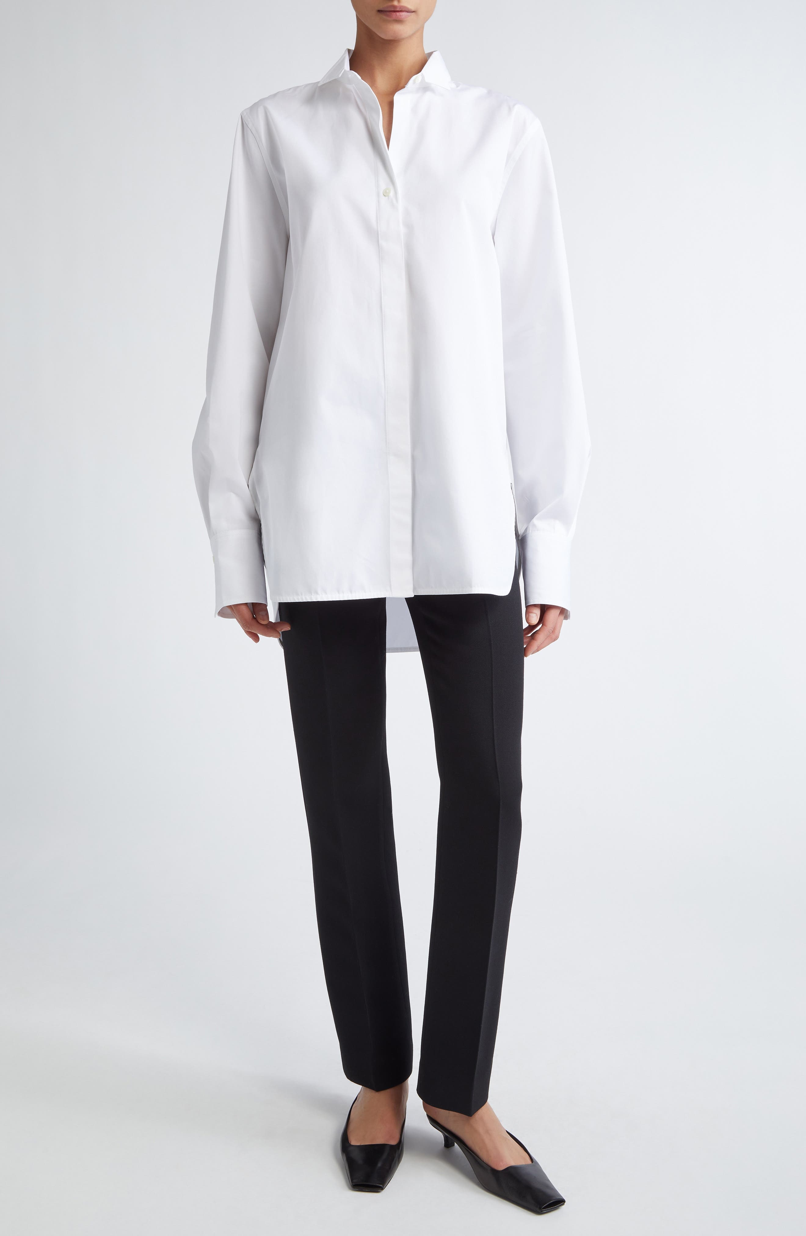 TOTEME Wingtip Collar Organic Cotton Poplin Button-Up Shirt in White at Nordstrom - 2
