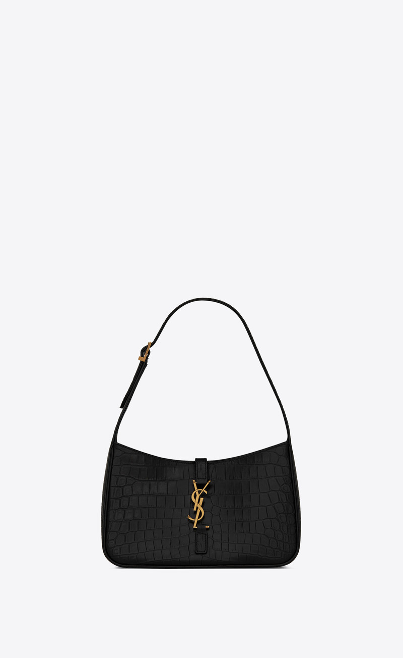 le 5 à 7 hobo bag in crocodile-embossed shiny leather 1