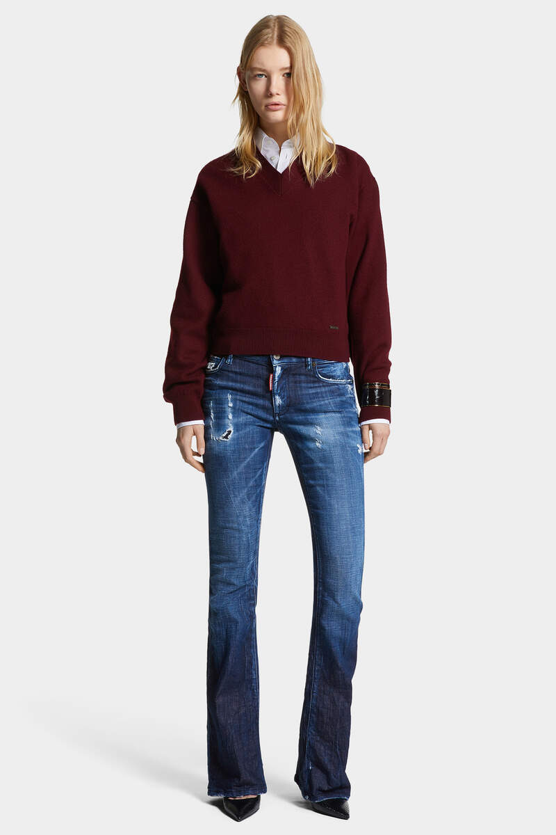 DARK MIDNIGHT BLUE WASH MEDIUM WAIST FLARE JEANS - 3