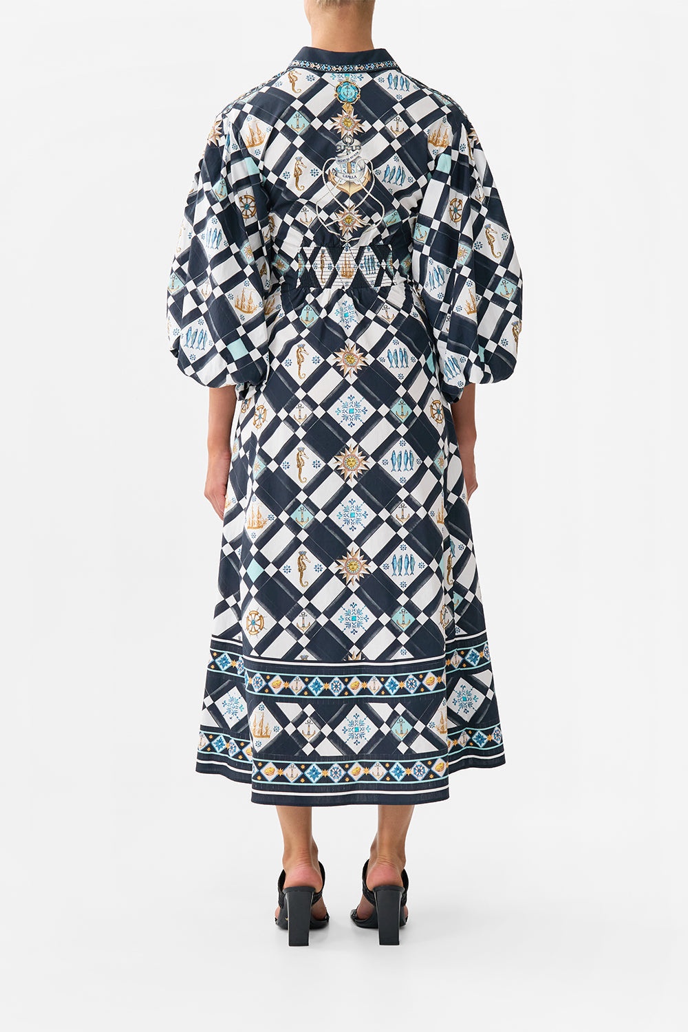 WAIST TIE SHIRT DRESS WITH BUBBLE SLEEVE - 3