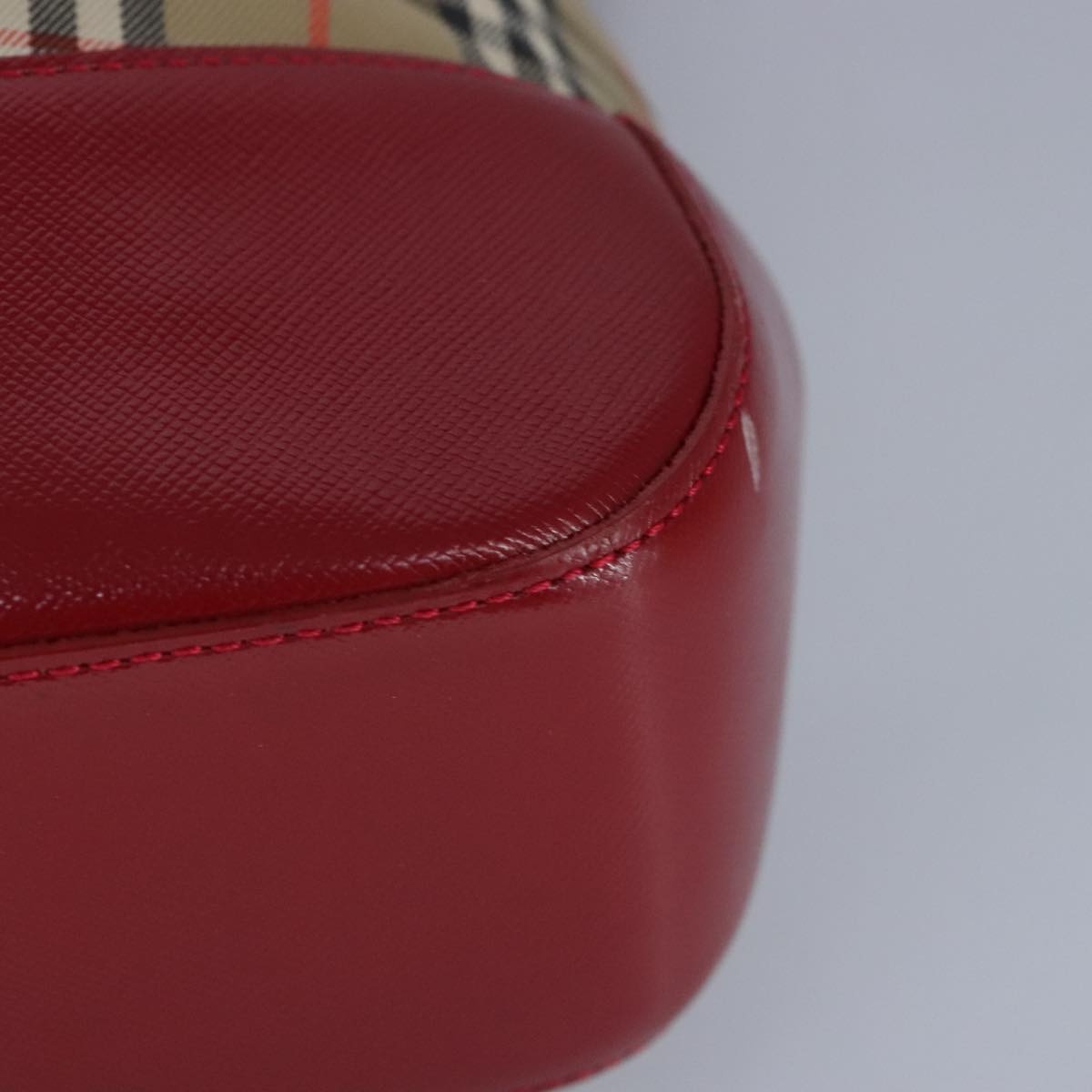 Burberry Nova Check Tote Bag Canvas Leather Beige Red - 16