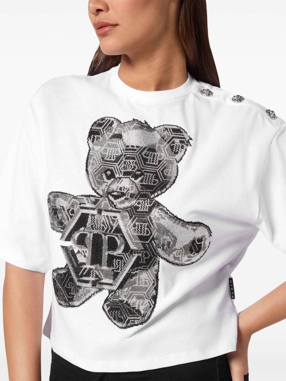 teddy bear-print cropped T-shirt - 3