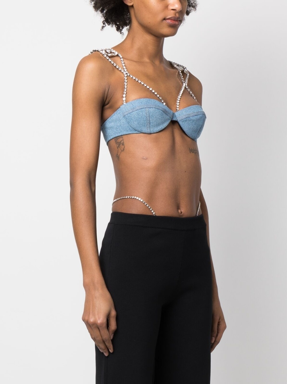 embellished-strap denim bralette top - 3
