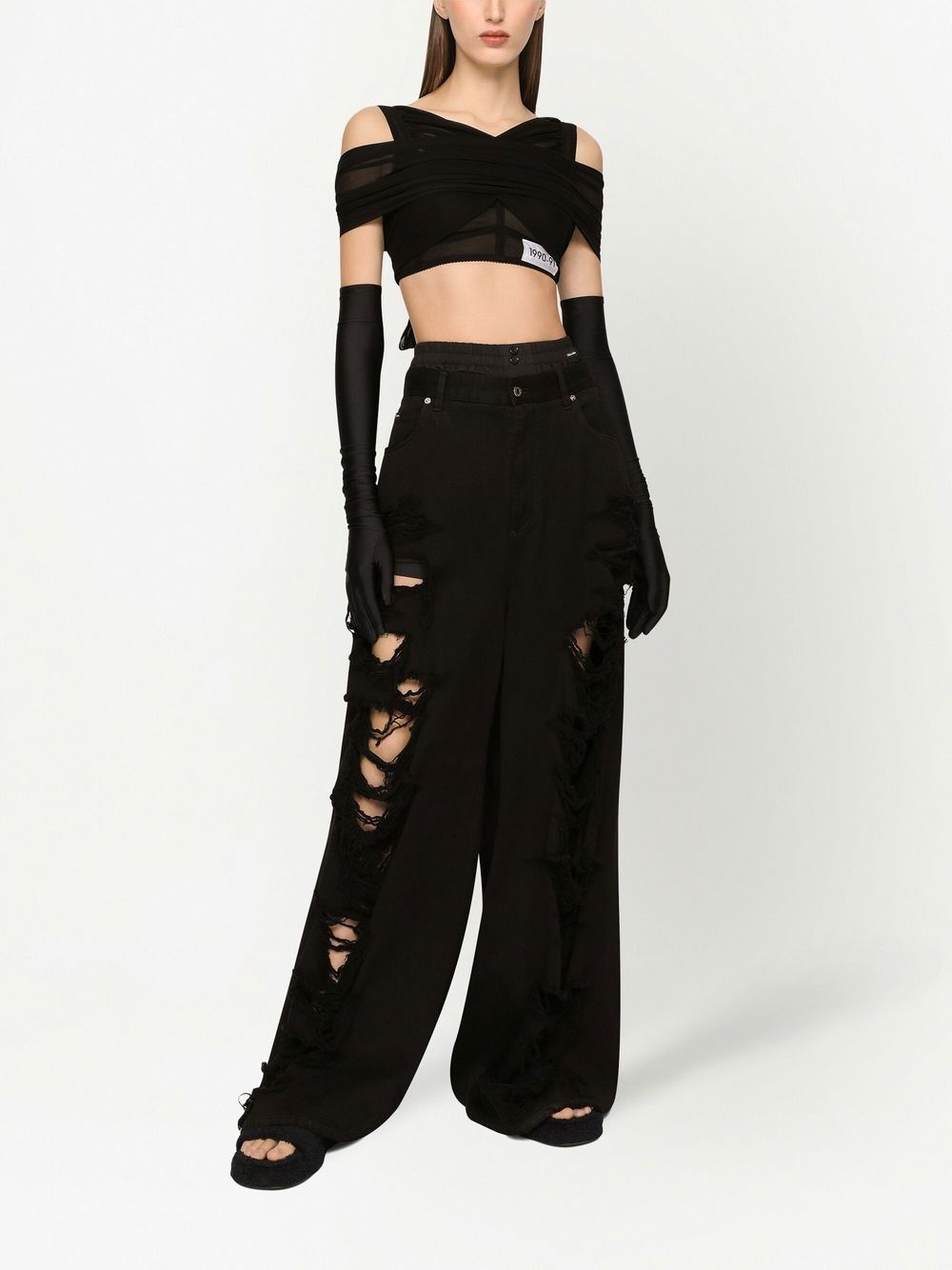 KIM DOLCE&GABBANA layered off-shoulder cropped top - 3