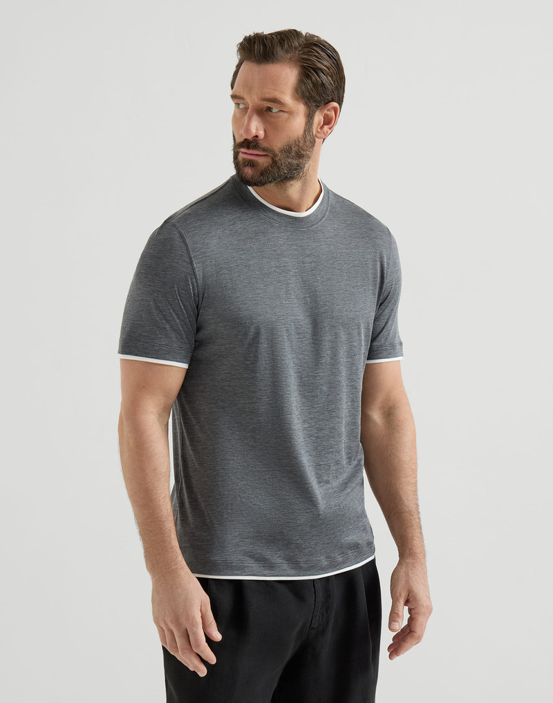 Silk and cotton jersey crew neck T-shirt with faux-layering 2