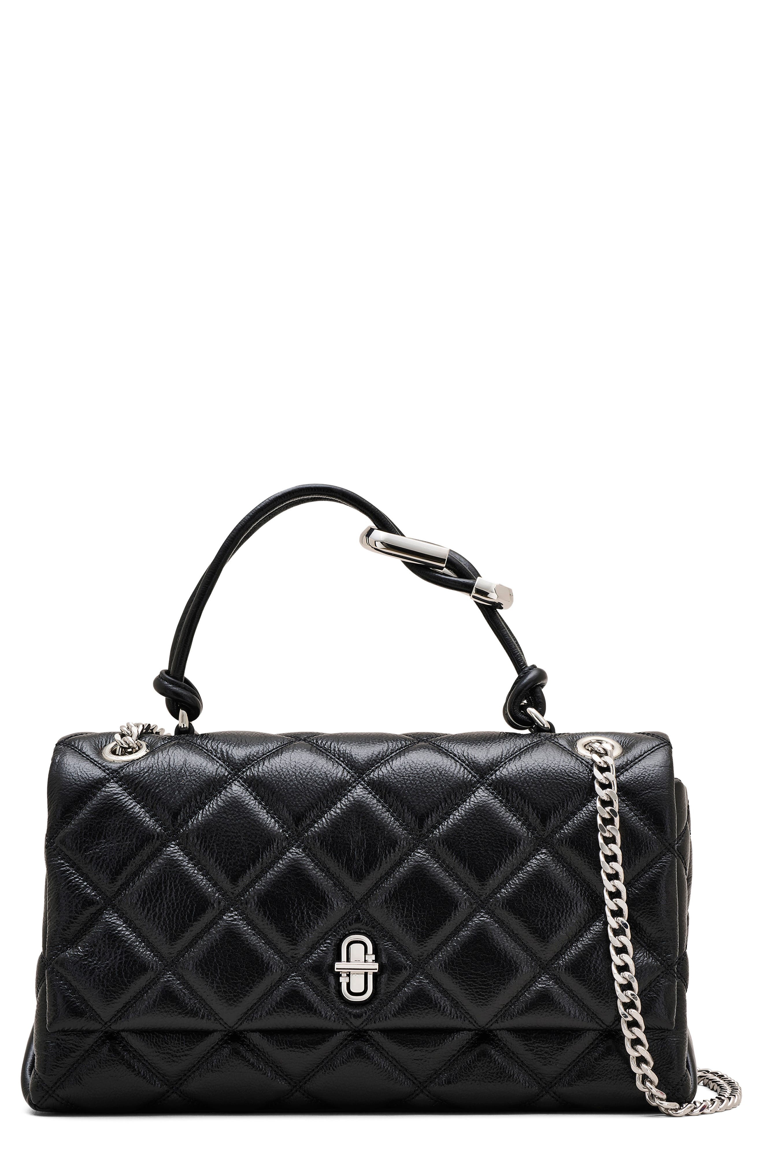Marc Jacobs The Dual Chain Diamond Quilted Convertible Leather Shoulder Bag in Black at Nordstrom - 1