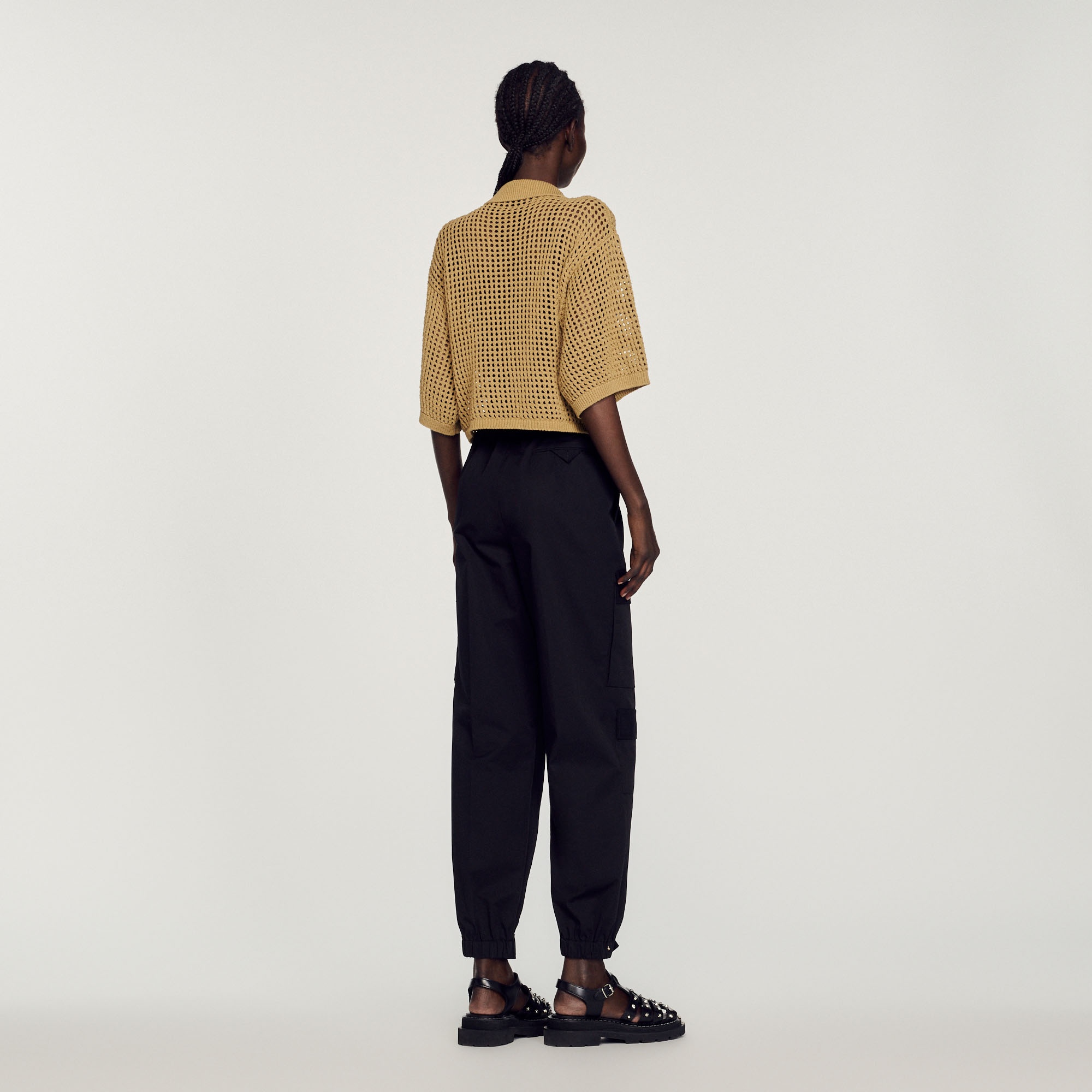 Cropped mesh knit sweater - 6