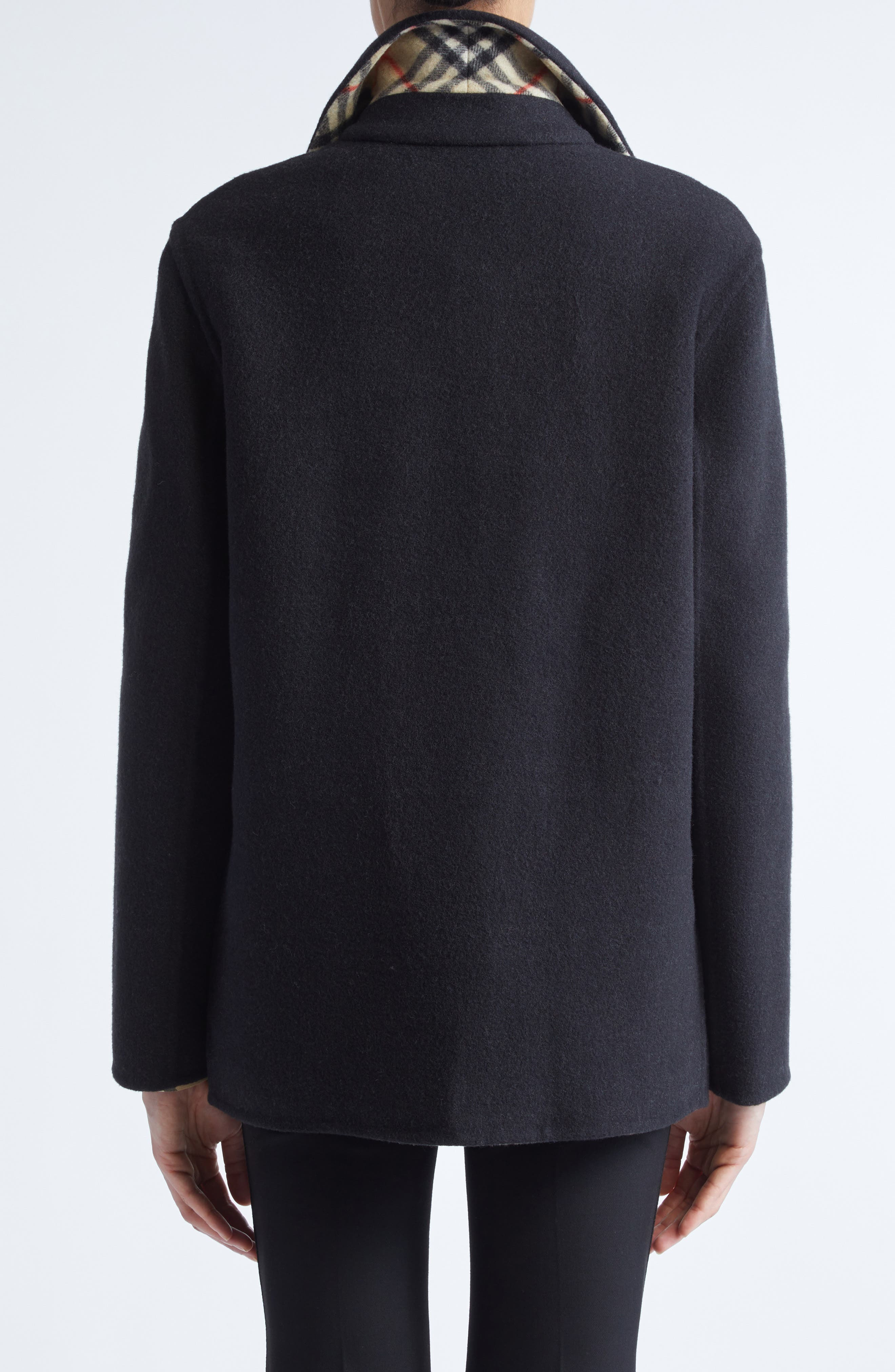 burberry Double Face Wool Twill Overshirt in Black/Sand Ip Check at Nordstrom - 2