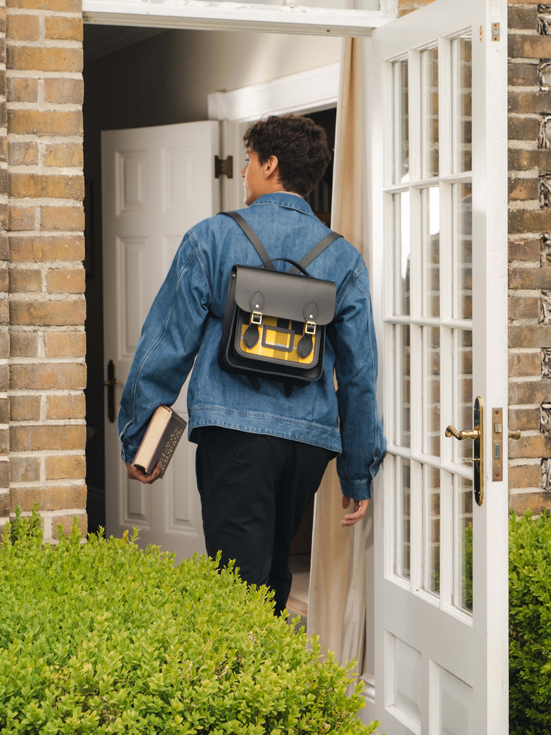 Cambridge Satchel The Small Portrait Backpack - Black with Yellow Tartan outlook