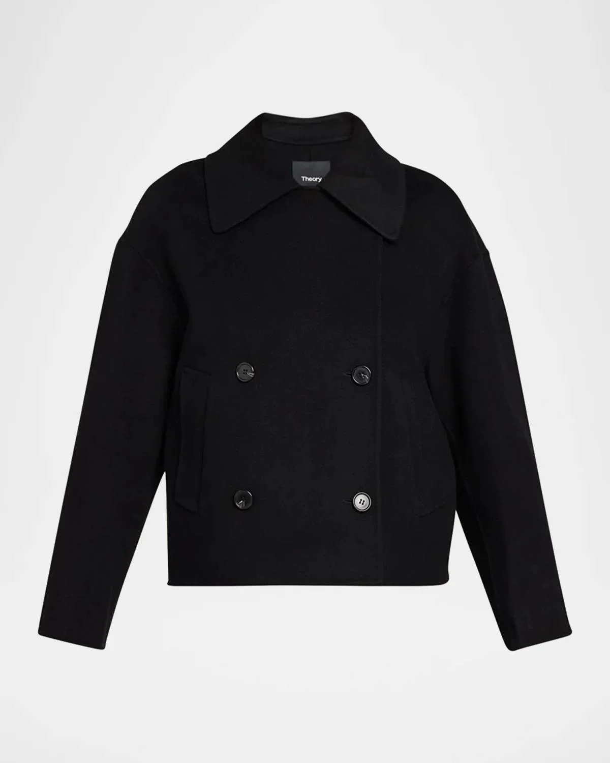 Double-Breasted Wool-Cashmere Short Pea Coat - 1