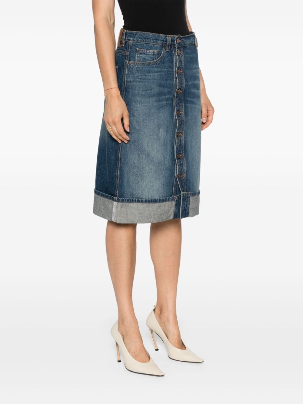 mid-rise denim midi skirt - 3
