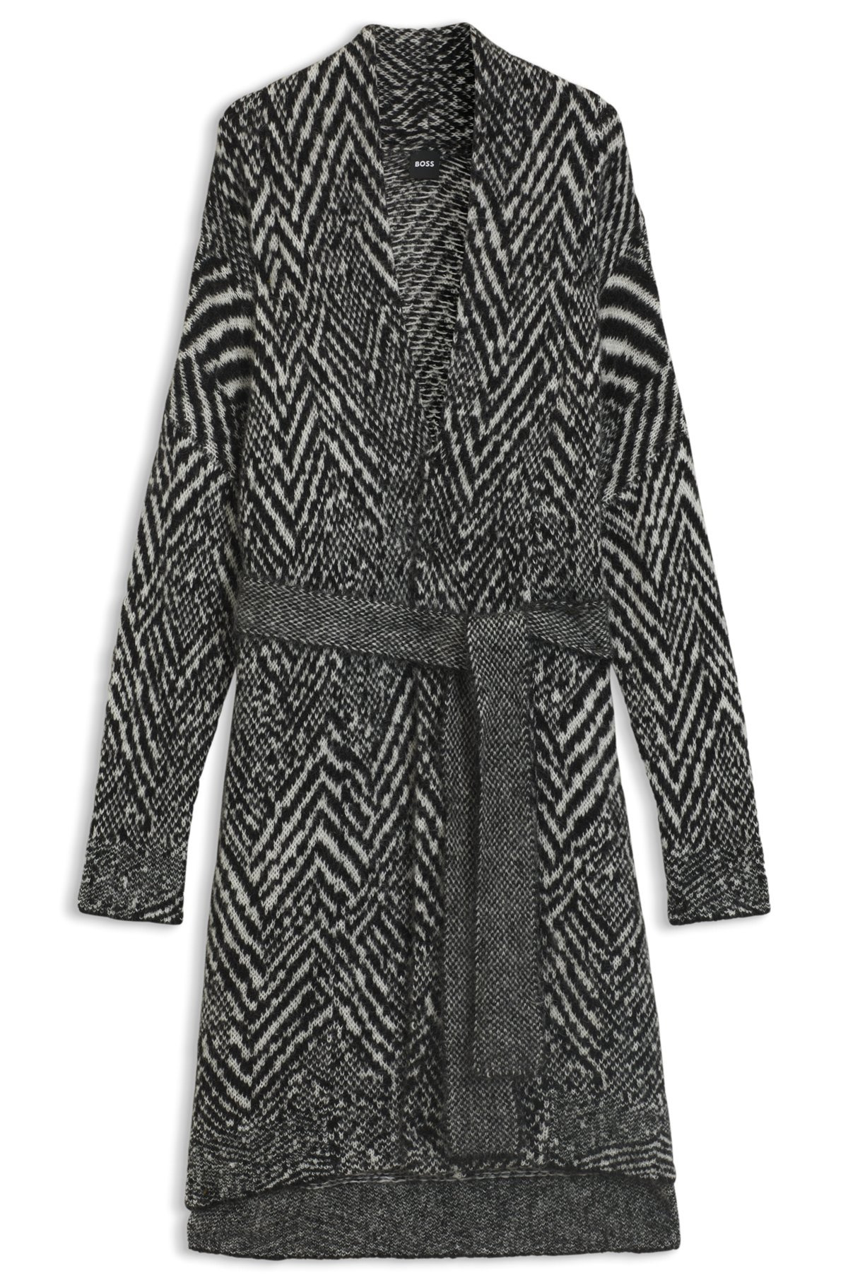 LONGLINE BELTED CARDIGAN IN A PATTERNED TEXTURED-WOOL BLEND - 1