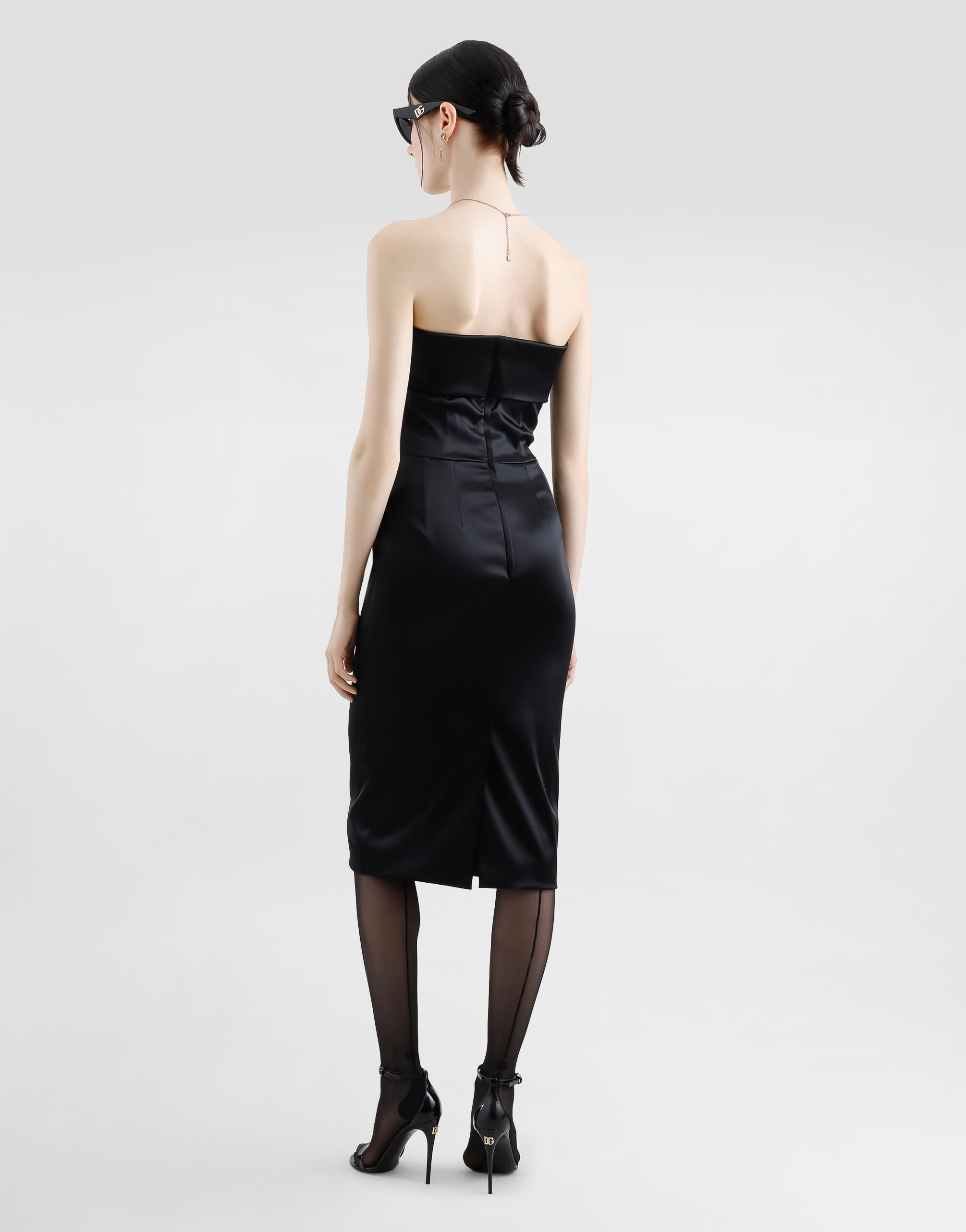 Satin calf-length corset sheath dress - 3