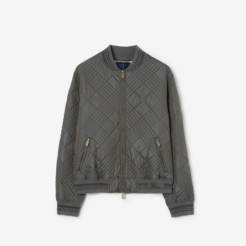 Micro Check-stitch Nylon Blend Bomber Jacket 1