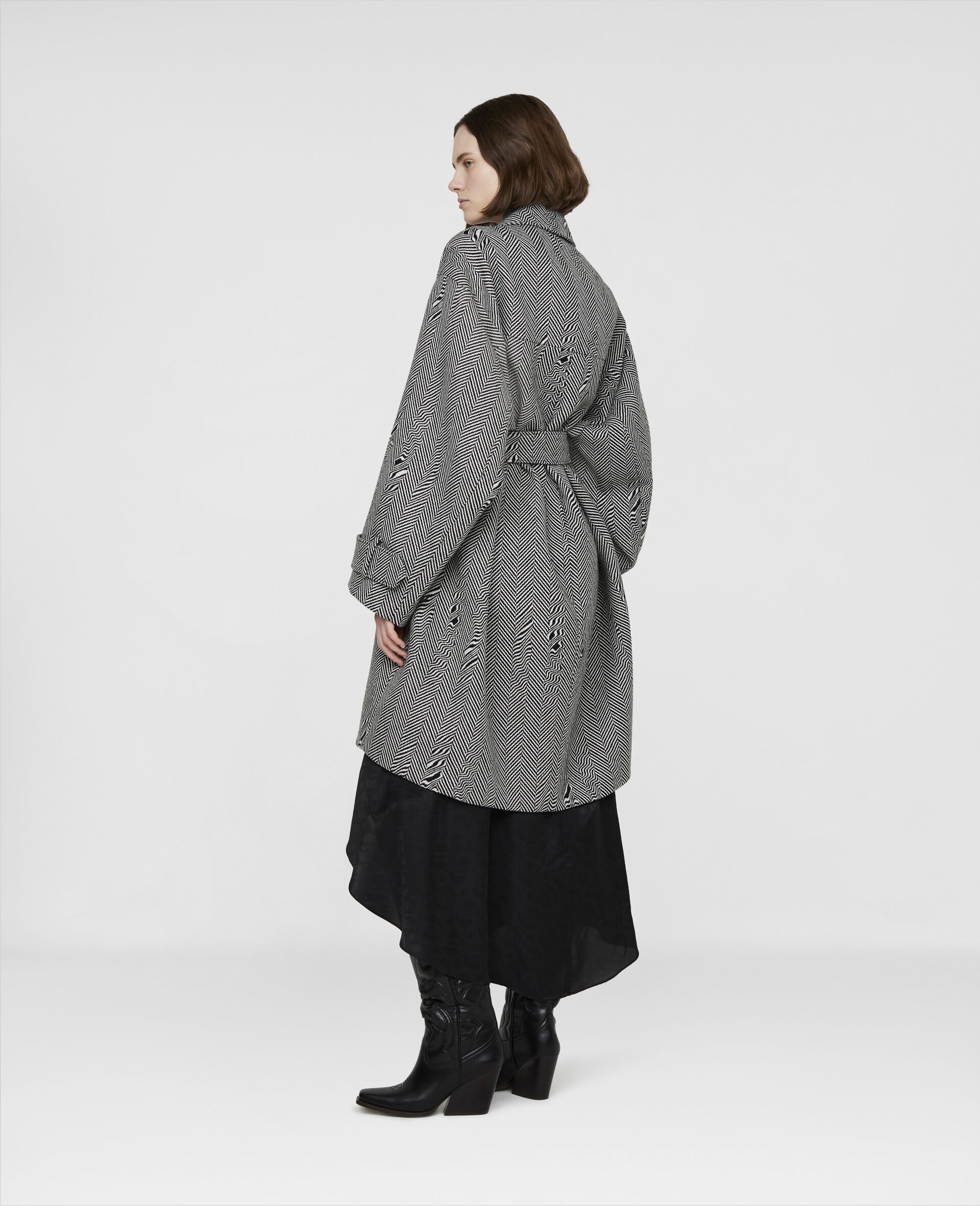 Glitched Herringbone Wool Coat - 3