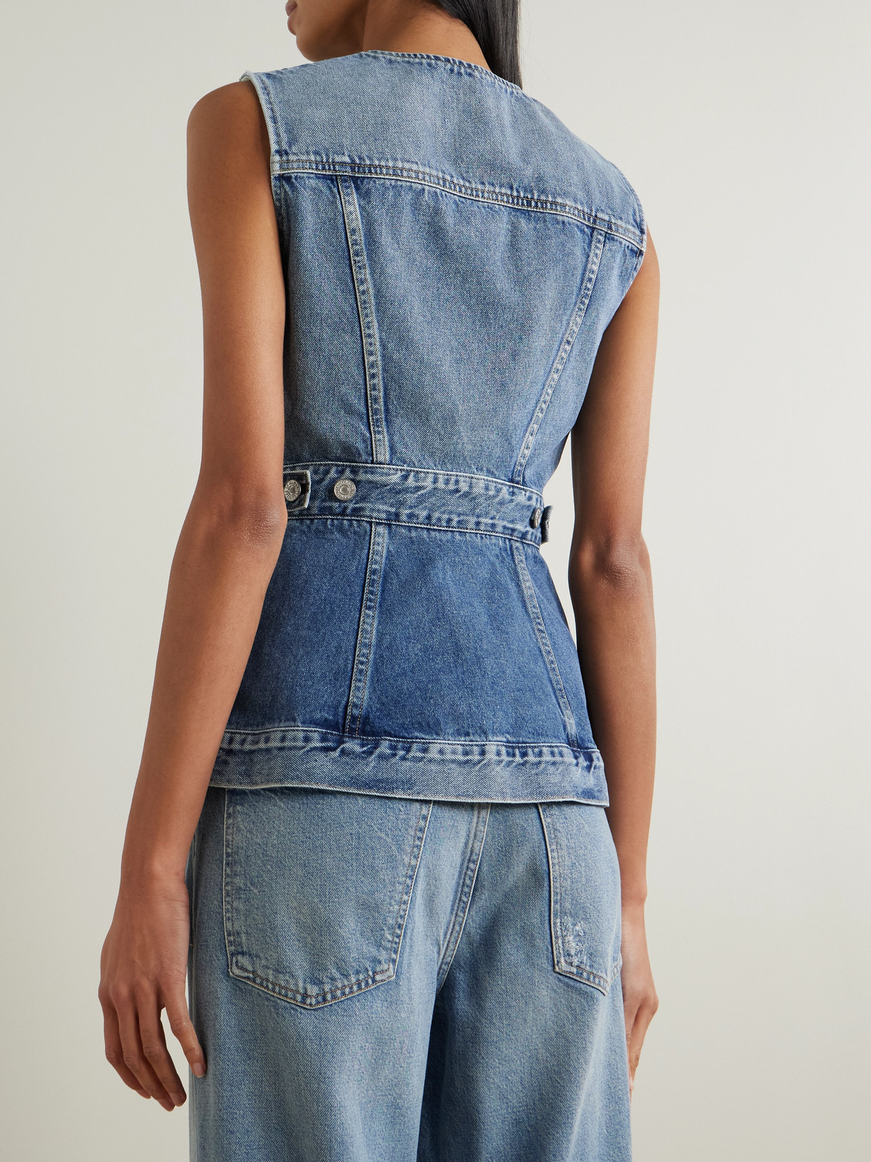 Idalene Paneled Organic Denim Vest - 3