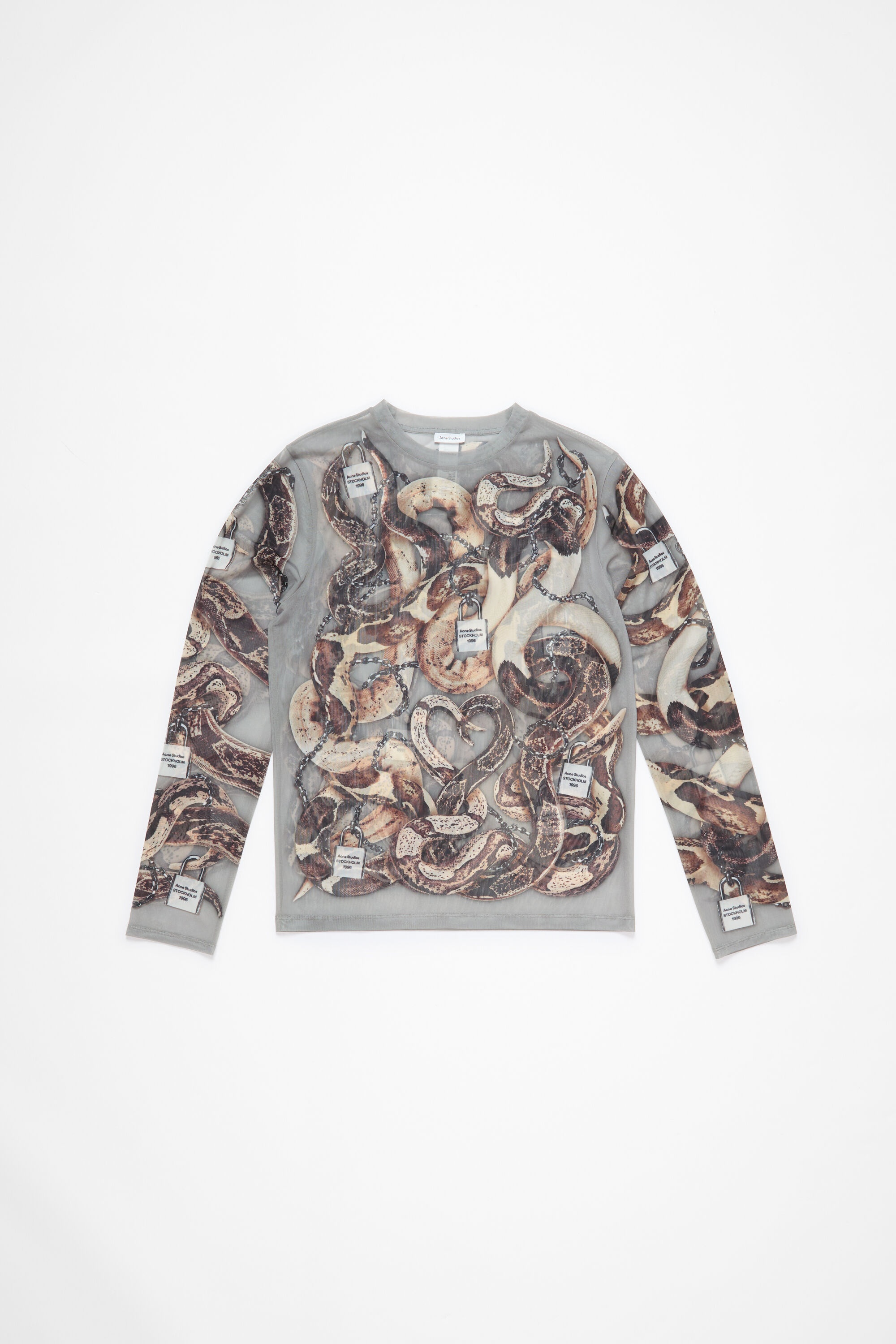 Printed long sleeve top - Light grey - 4