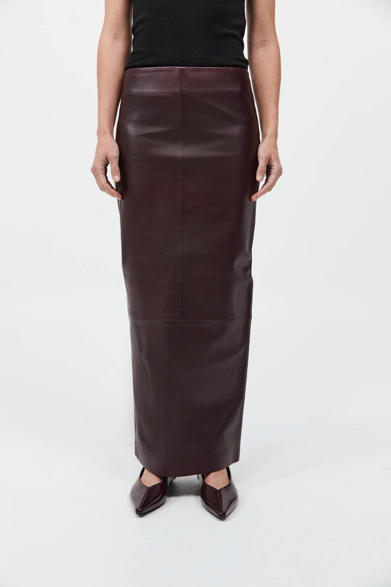 Leather Column Skirt - Bordeaux - 3