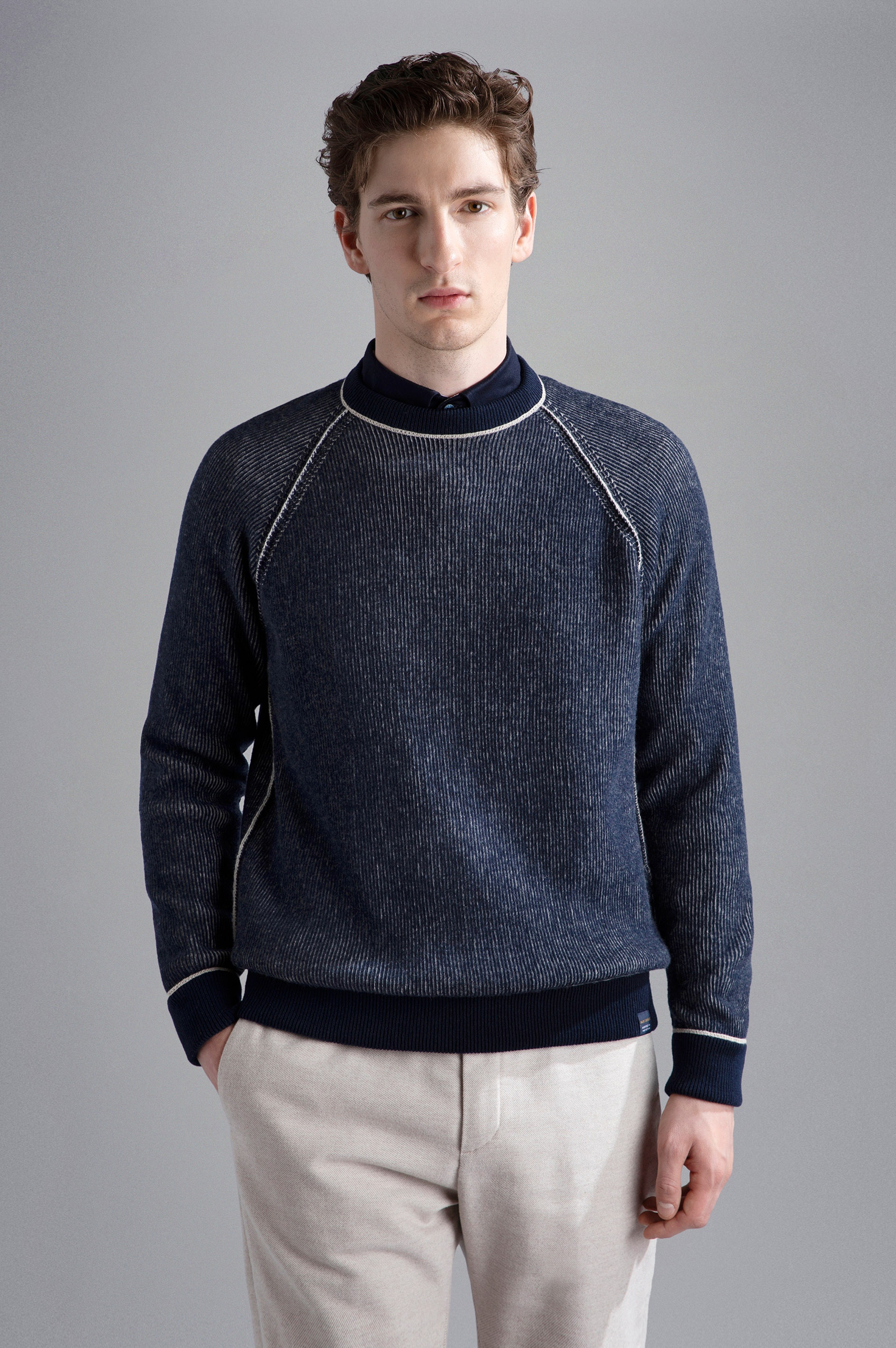 WOOL SWEATER WITH CONTRASTING PIPING - 6