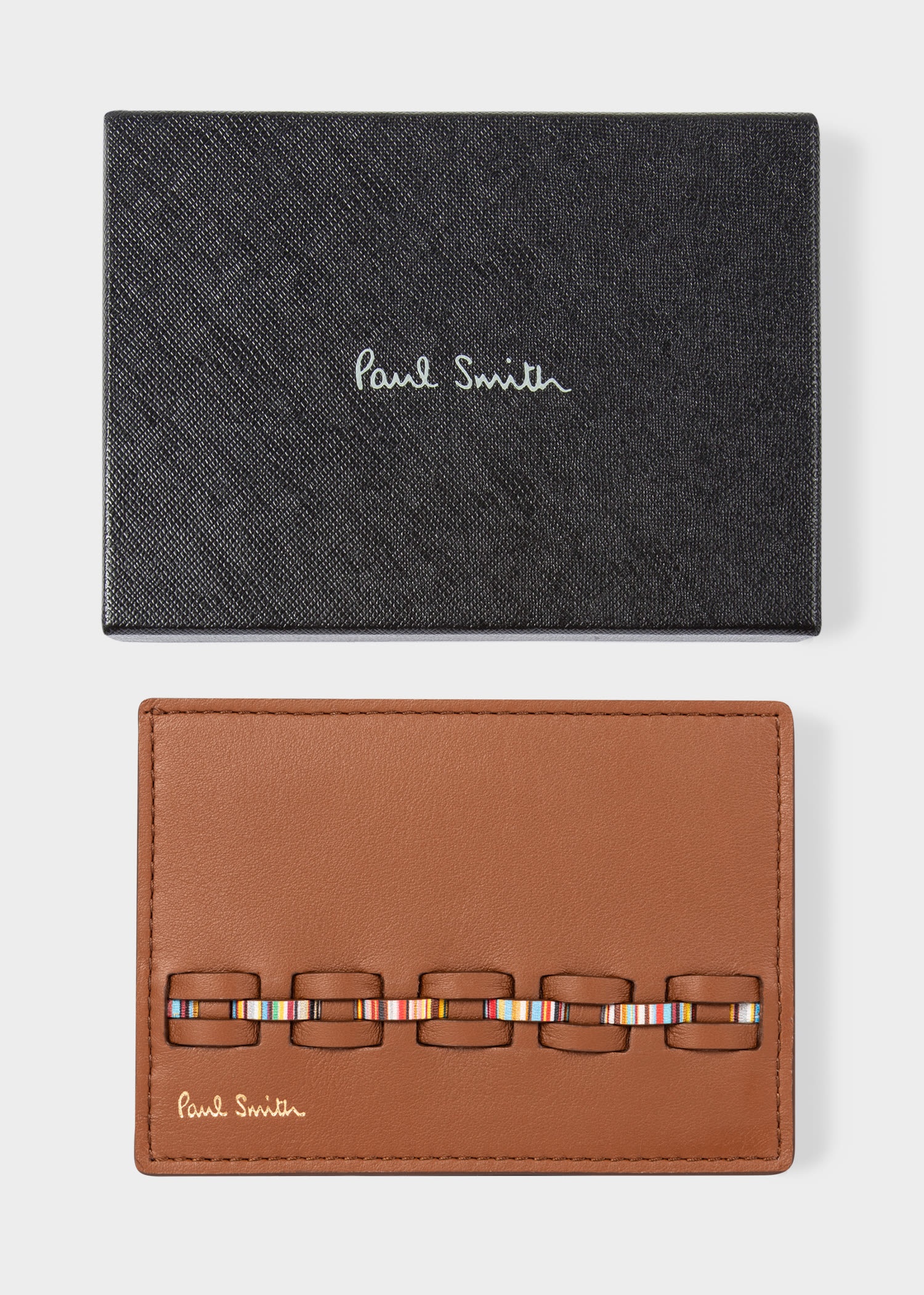 Woven Front Calf Leather Credit Card Holder - 5