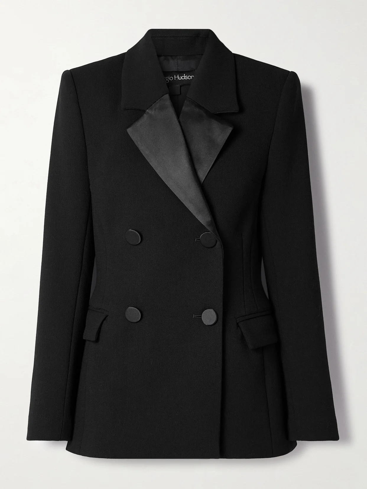 Double-breasted Silk-satin Trimmed Wool-blend Blazer - 1