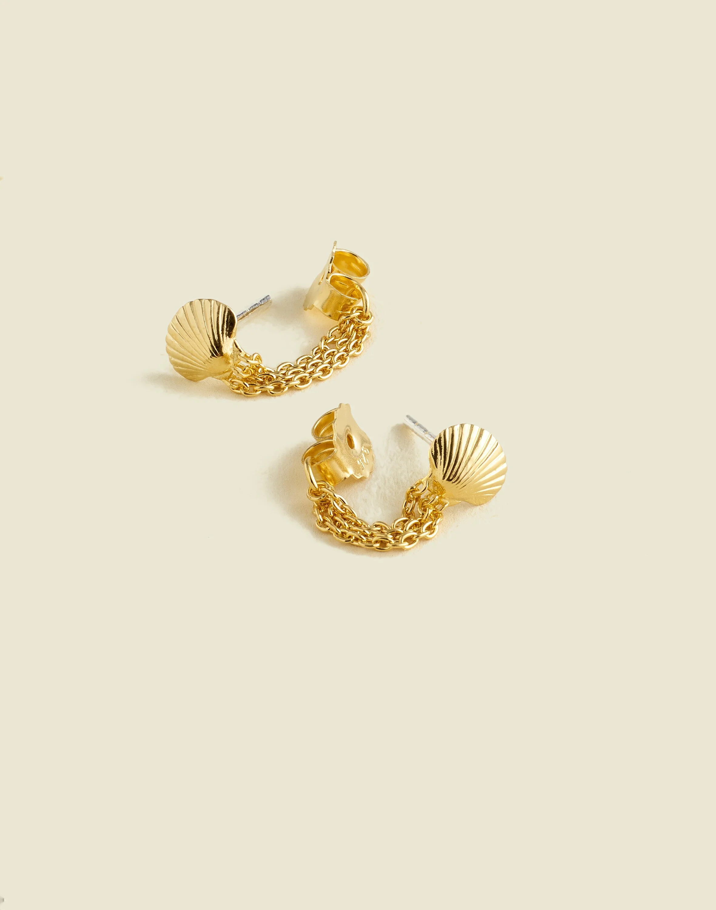 Demi-Fine Shell Chain Stud Earrings - 1