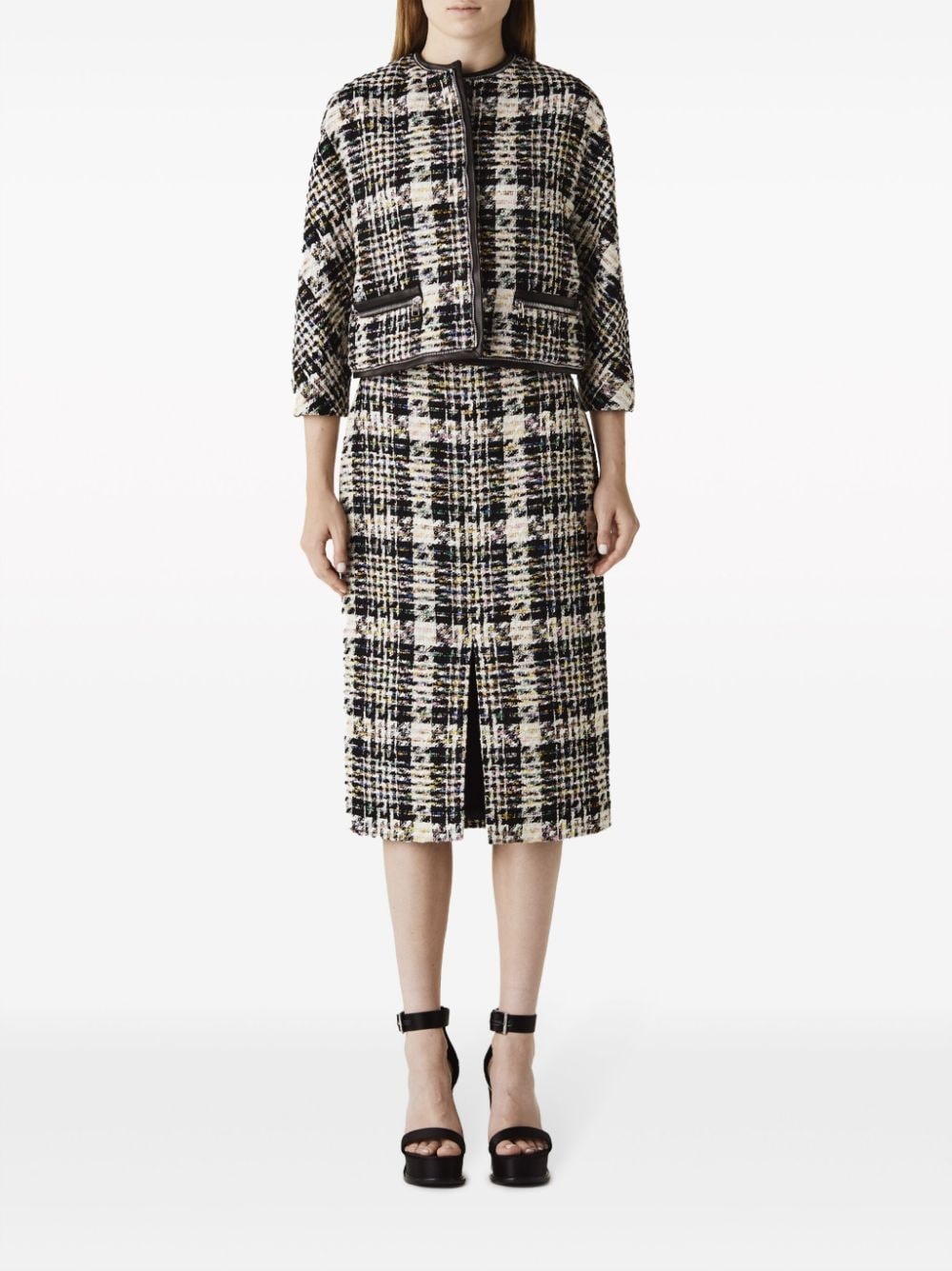 leather-trimmed tweed jacket - 2