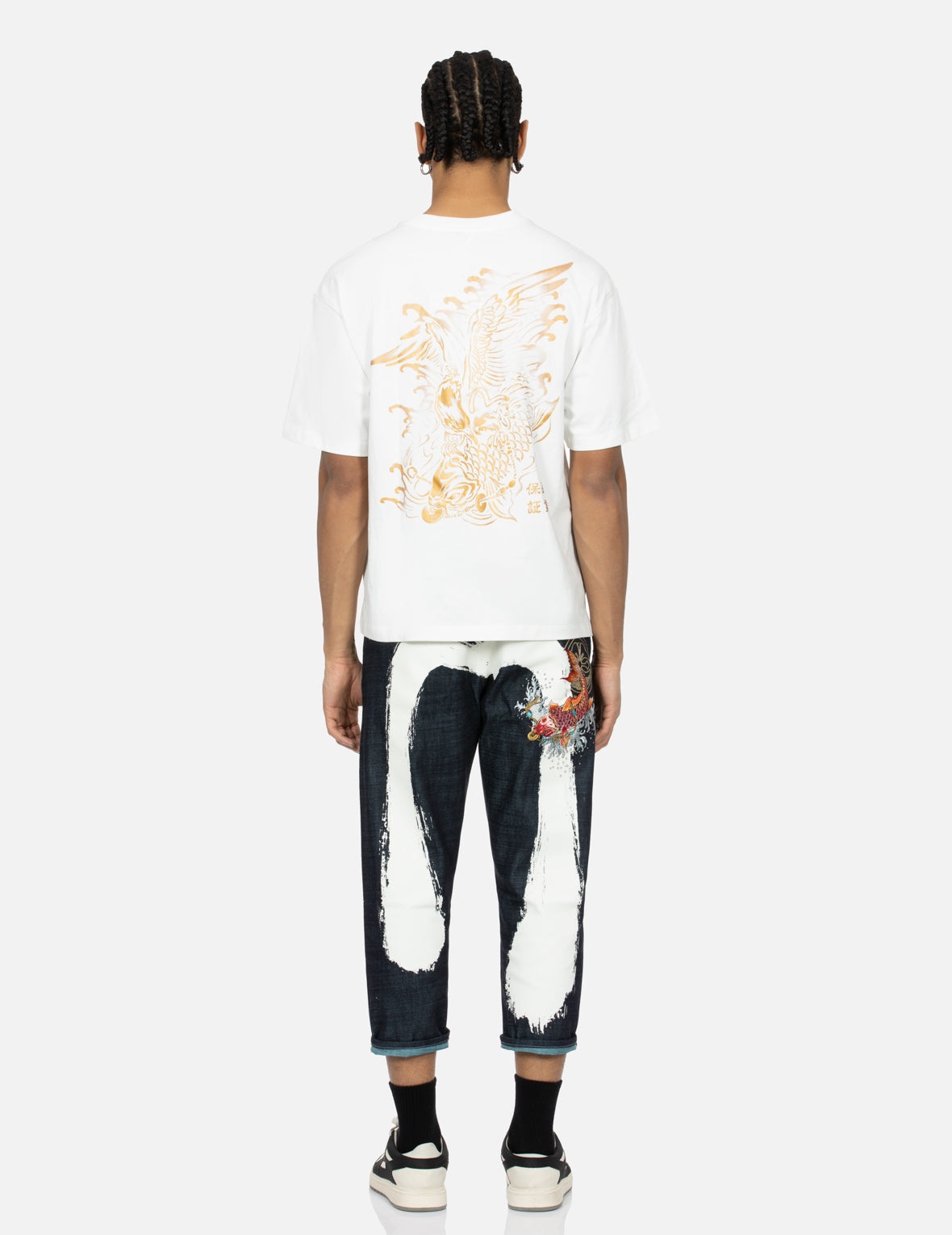Koi Embroidery and Brushstroke Daicock Print Cropped Jeans #2027 - 5