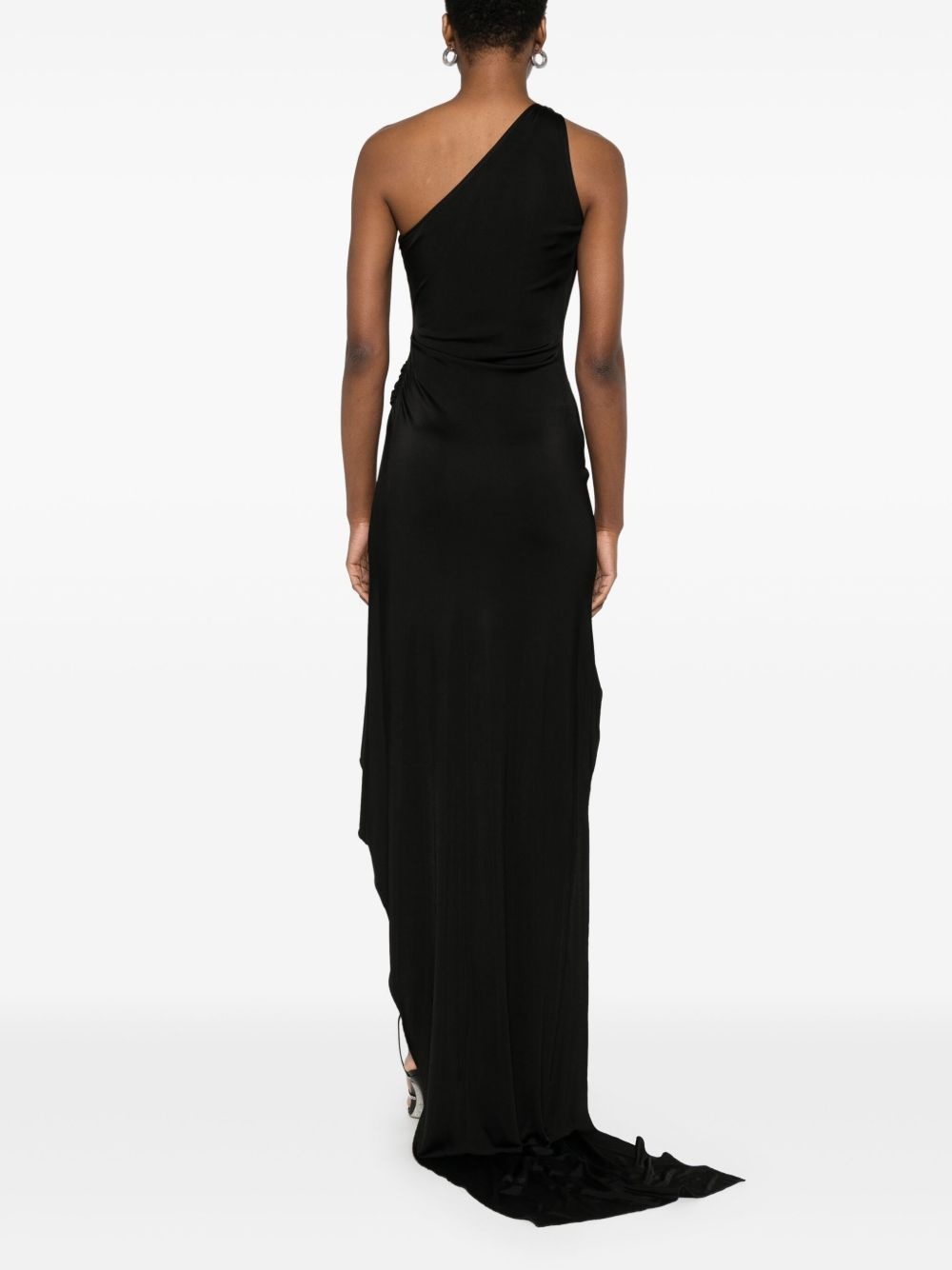 crystal-buckle asymmetric gown - 4