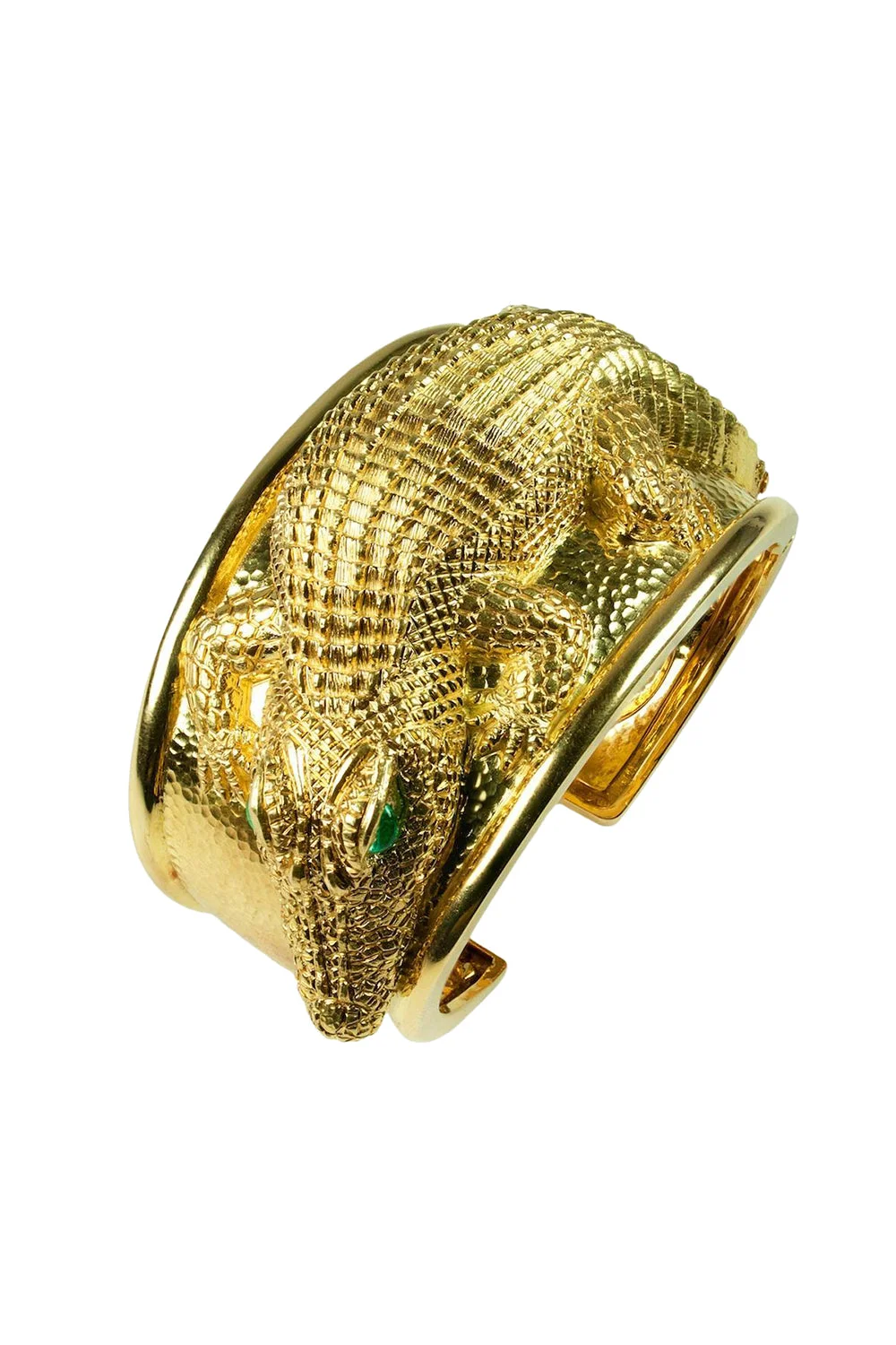 Emerald Repousse Alligator Cuff Bracelet - 1