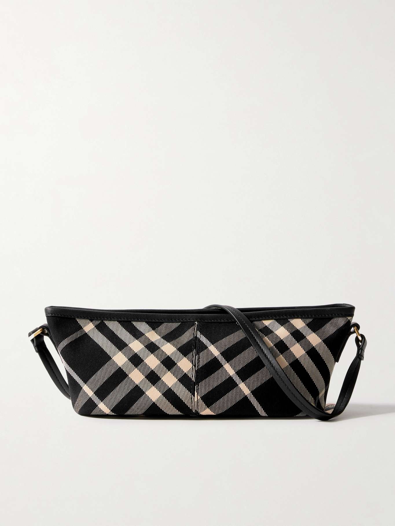 Leather-trimmed checked cotton-twill shoulder bag - 1