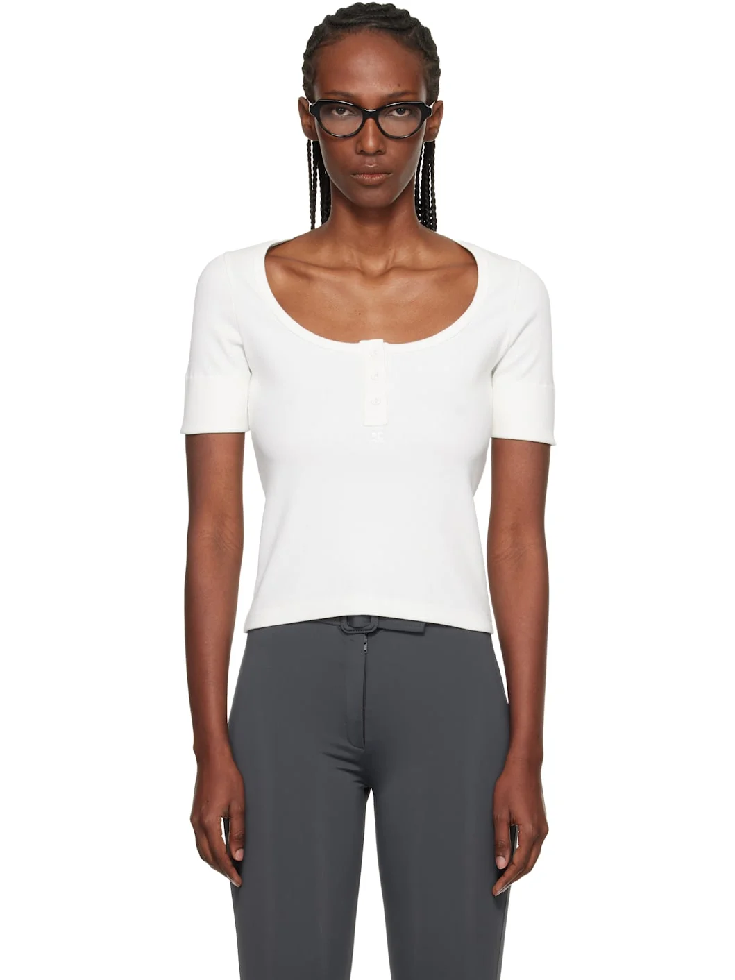 White Buttoned 90's Rib T-shirt - 1