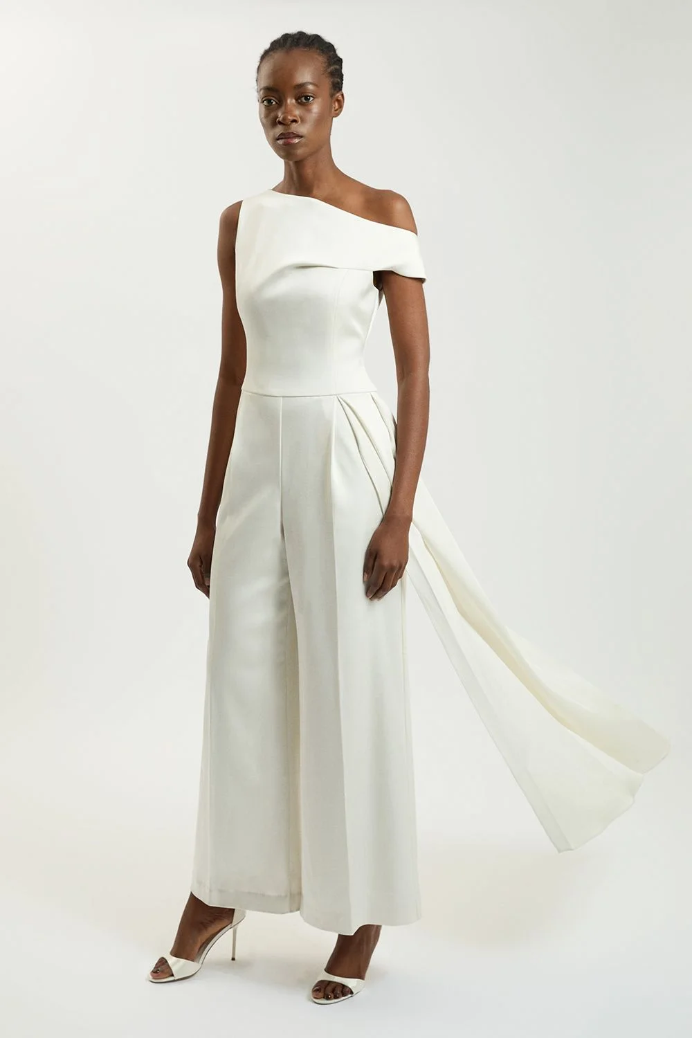 Petite Tailored Satin Drape Asymmetric Jumpsuit - 1