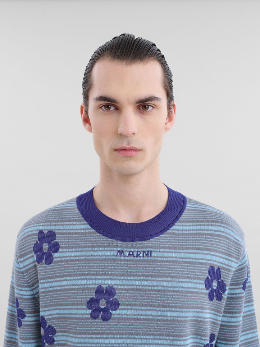 BLUE COTTON-VISCOSE STRIPED JUMPER WITH FLORAL MOTIF - 4
