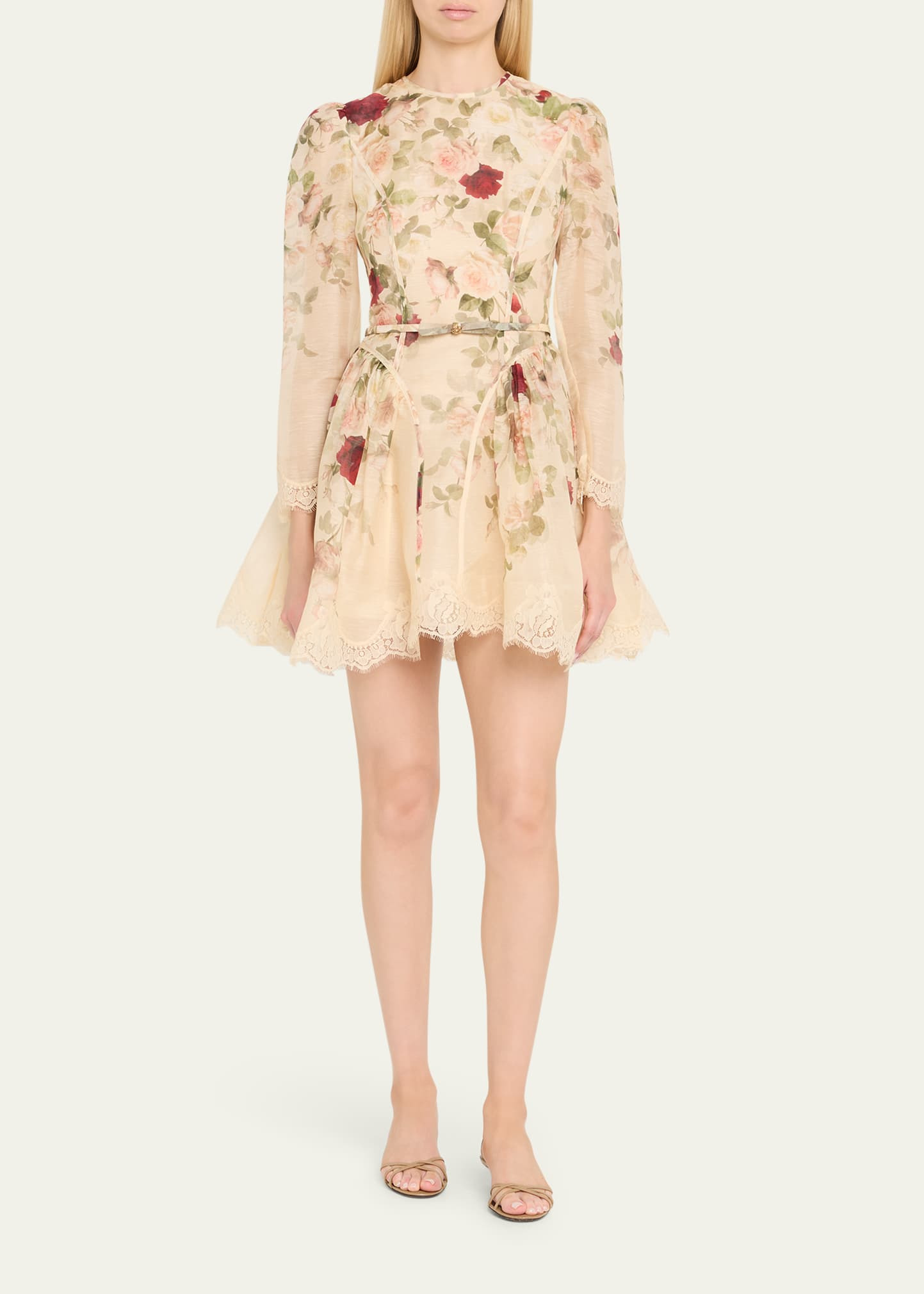 Floral Lace Paneled Mini Dress - 2