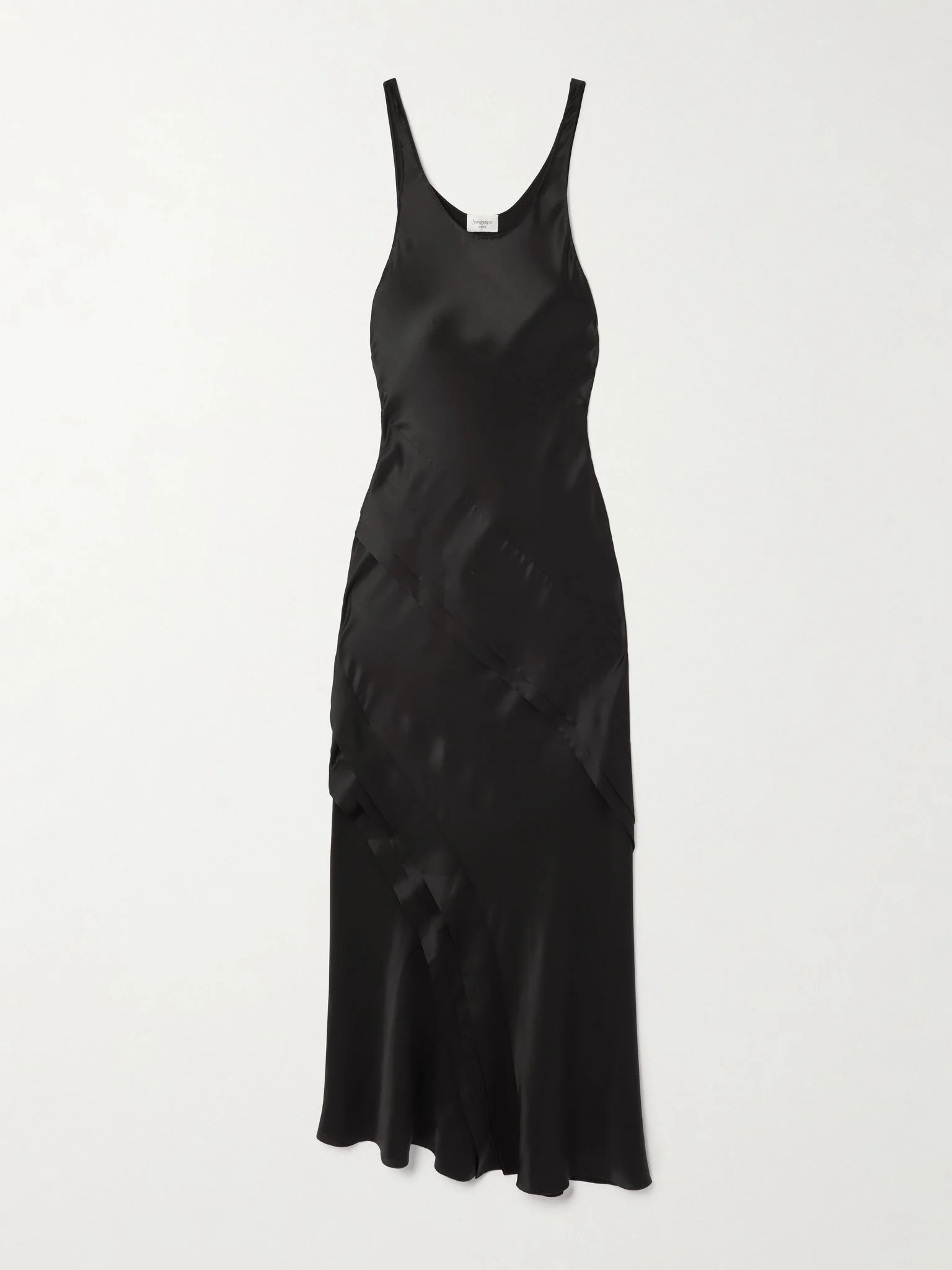 Asymmetric tiered silk-satin maxi dress Black - 1