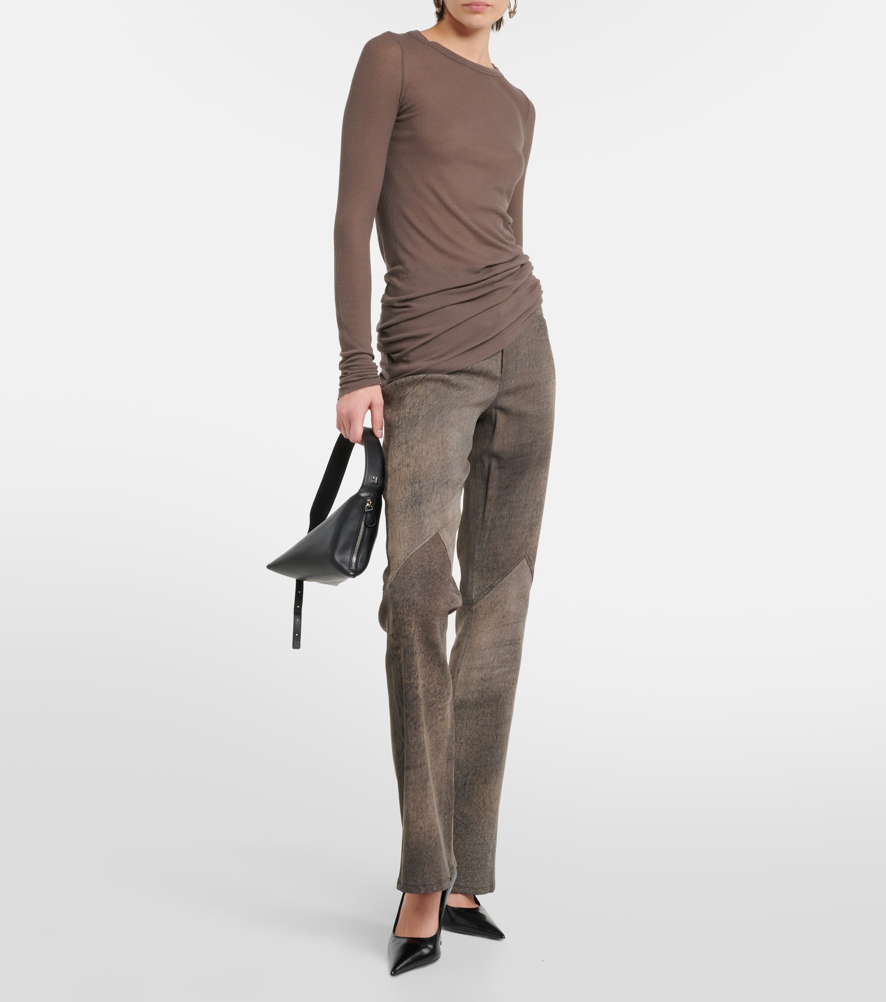High-rise leather bootcut jeans - 2