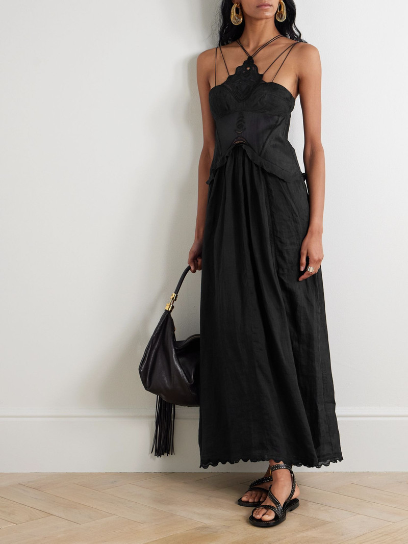 Isabel Marant Lindy lace-trimmed embroidered ramie maxi dress Black outlook