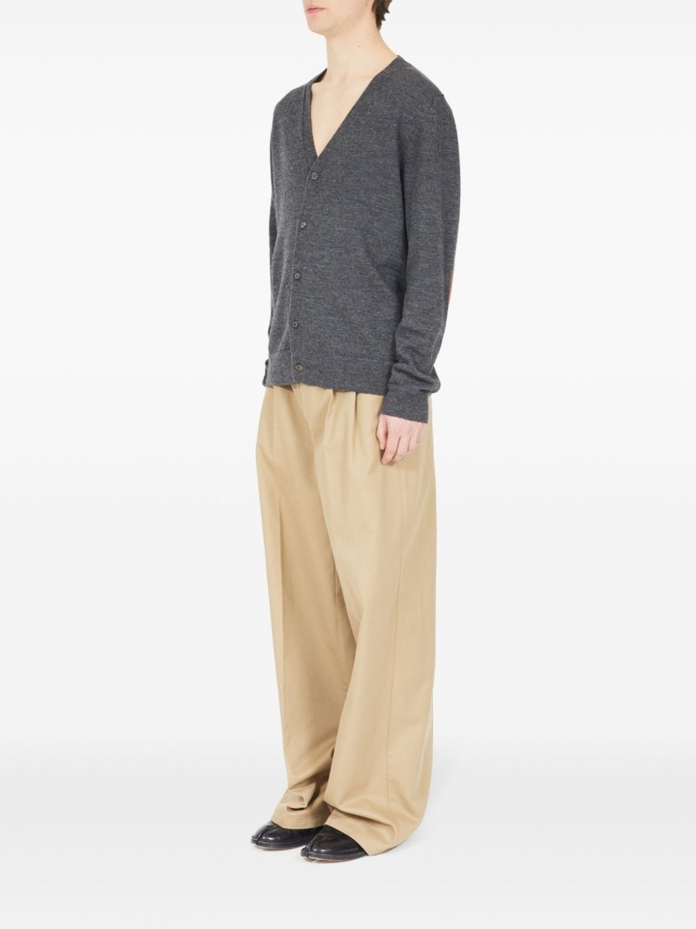 elbow-patch fine-knit cardigan - 5