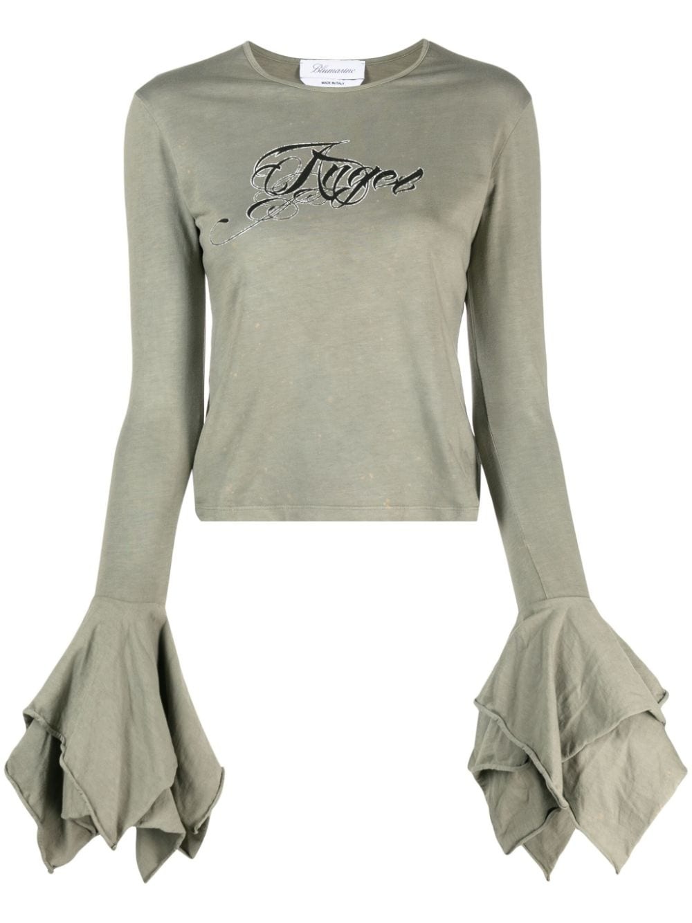 logo-print flared-cuffs cotton top - 1