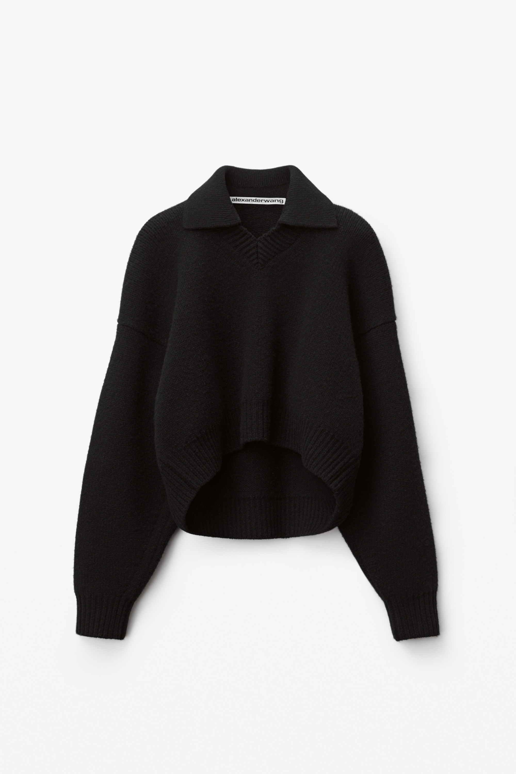 COLLARED V-NECK PULLOVER IN BOILED WOOL - 1