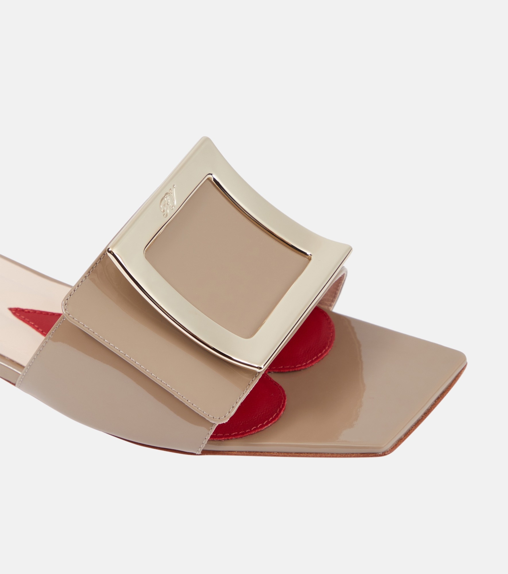 【送料 関税込】ROGER VIVIER Belle Vivier 25 slides Belle Vivier 25 patent leather slides in beige - Roger